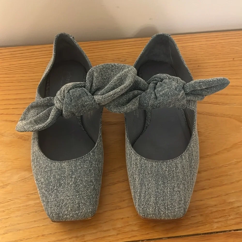 {Jeffrey Campbell by Anthropologie} Denim Square Toe Bow Flats - Picture 4 of 9
